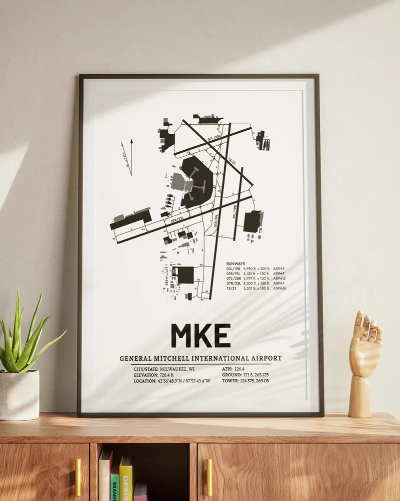 Close crop of runway and taxiway detail on a custom airport map