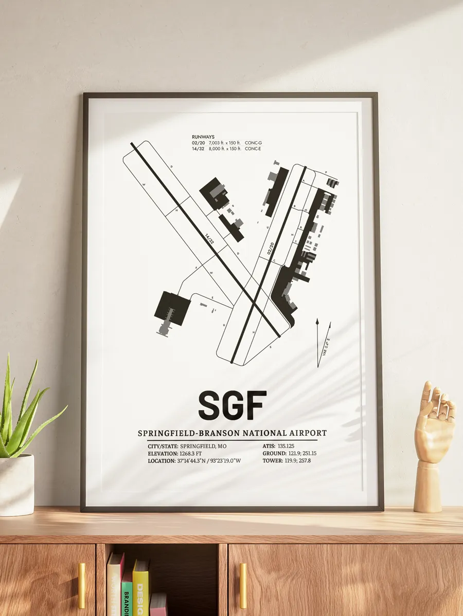 Custom airport map framed as an aviation gift for a pilot